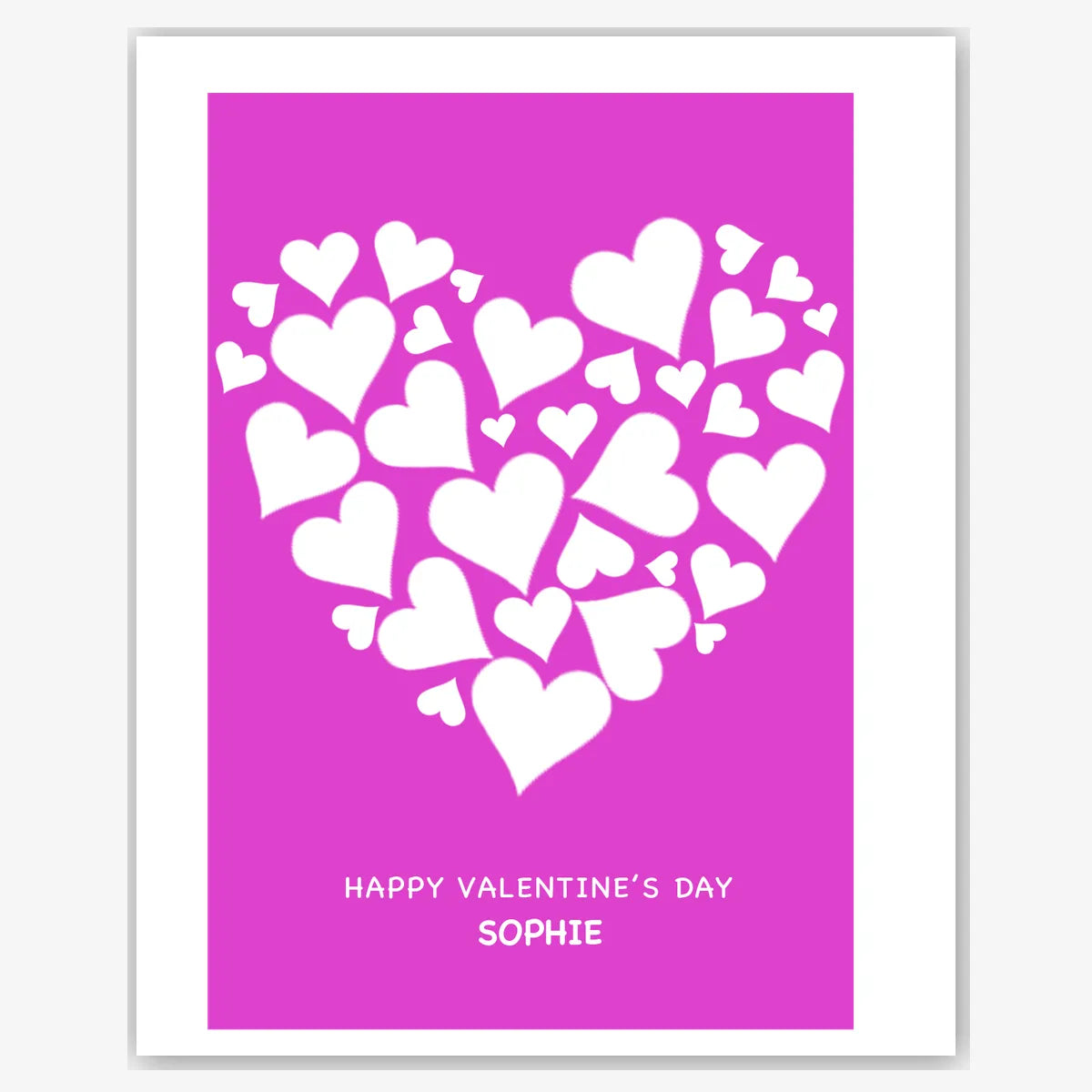 Heart Cluster in Pink – Personalised Valentine’s Day Card – personalised Valentine card, custom romantic greeting or anniversary card; make your own unique card.