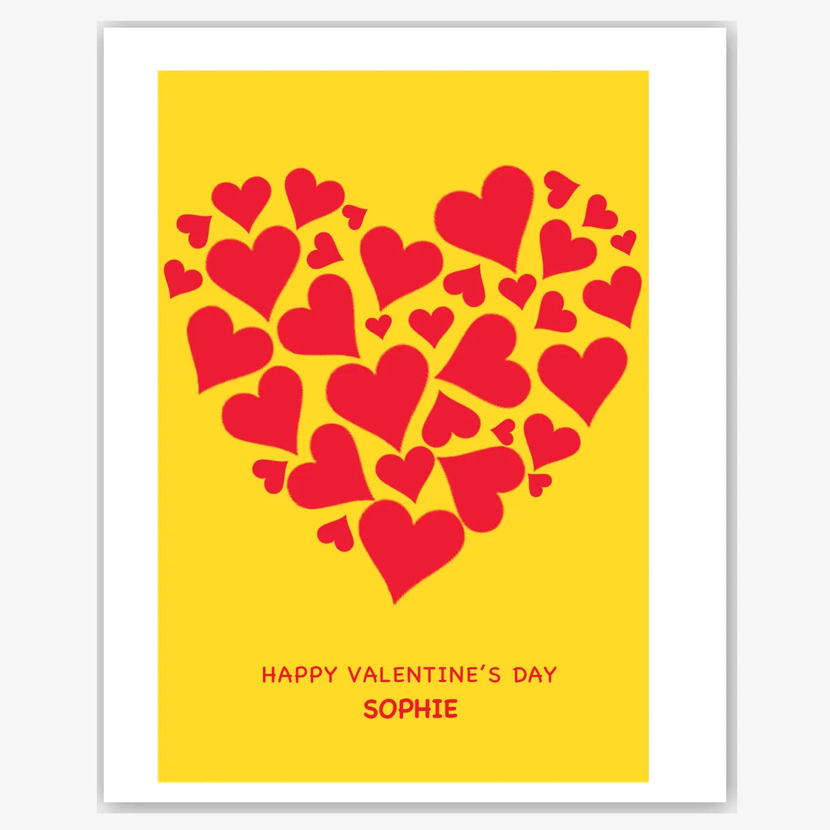 Heart Cluster on Yellow – Personalised Valentine’s Day Card – personalised Valentine card, custom romantic greeting or anniversary card; make your own unique card.