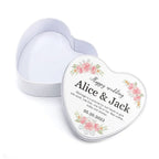 Personalised heart shaped photo tin open view, custom keepsake tin for wedding, anniversary and personalised gifts