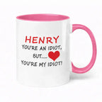 Personalised Henry pink handle mug funny girlfriend gift – custom romantic name mug UK