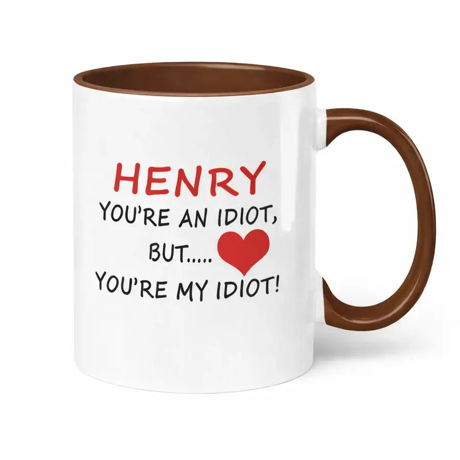 Personalised Henry brown handle mug cute funny boyfriend gift – custom name romantic coffee mug UK