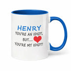 Personalised Henry dark blue handle mug funny Valentine gift for him – custom name mug UK