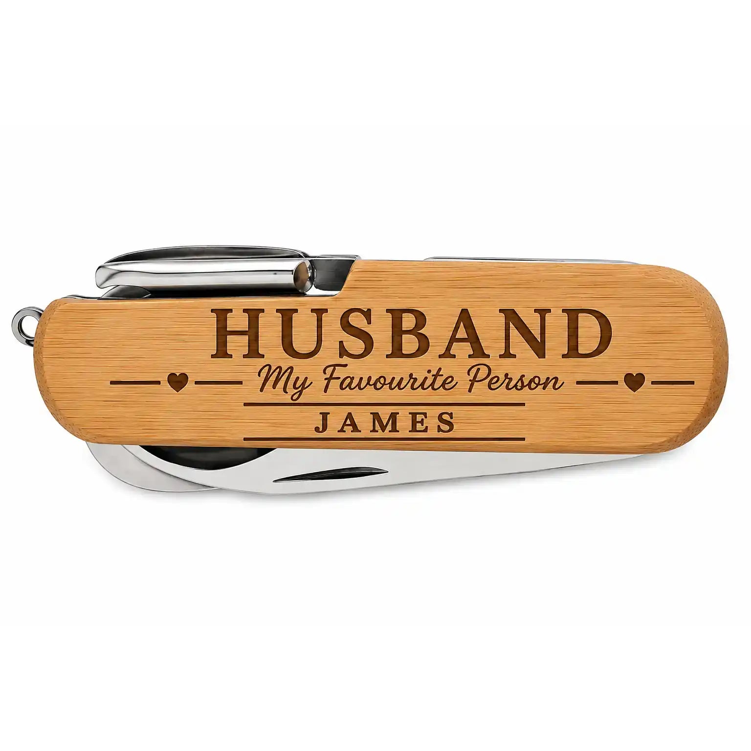 Personalised Husband bamboo multi-tool engraved My Favourite Person
