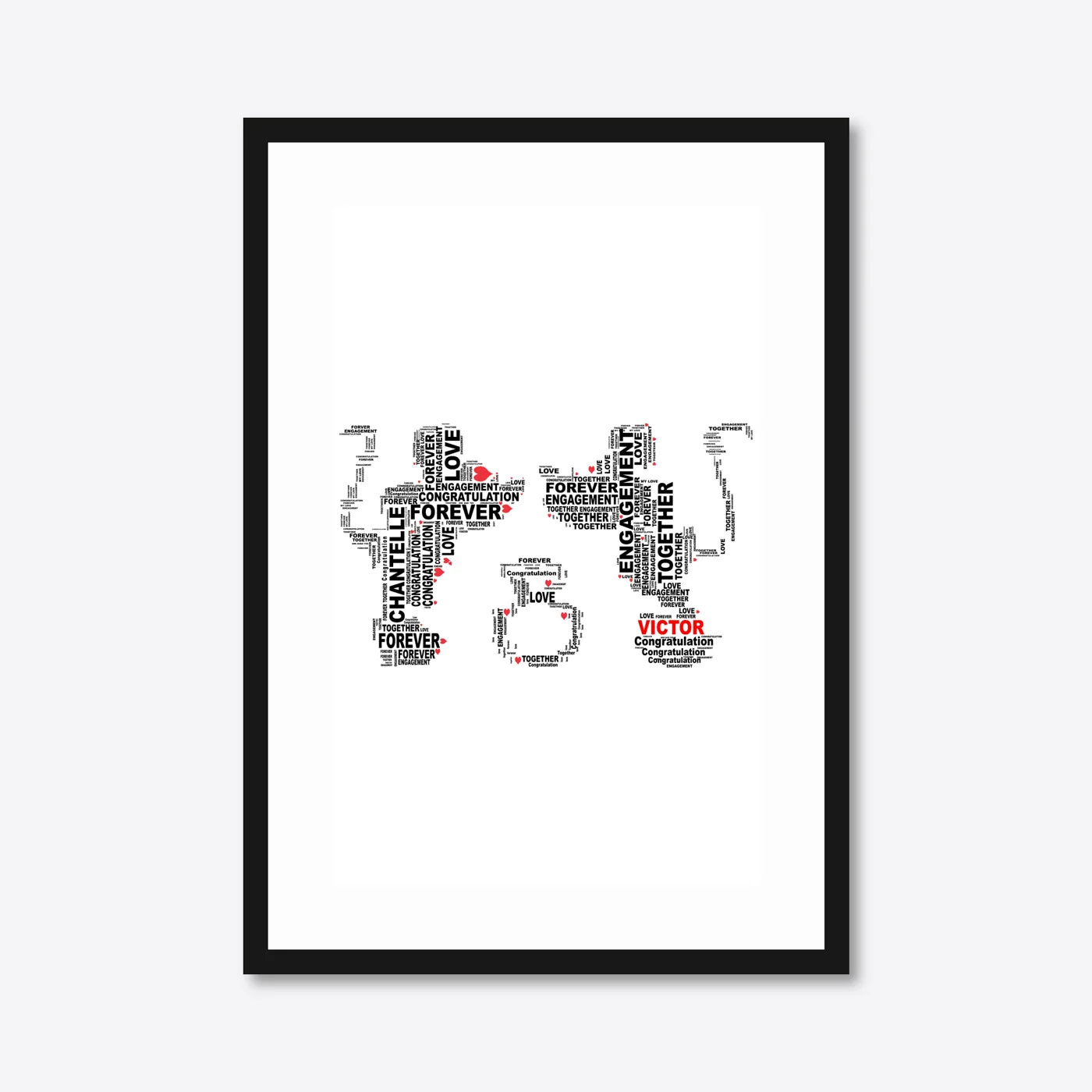 Personalised “I Do” Engagement Word Art – Couple Silhouettes – A3 – black frame