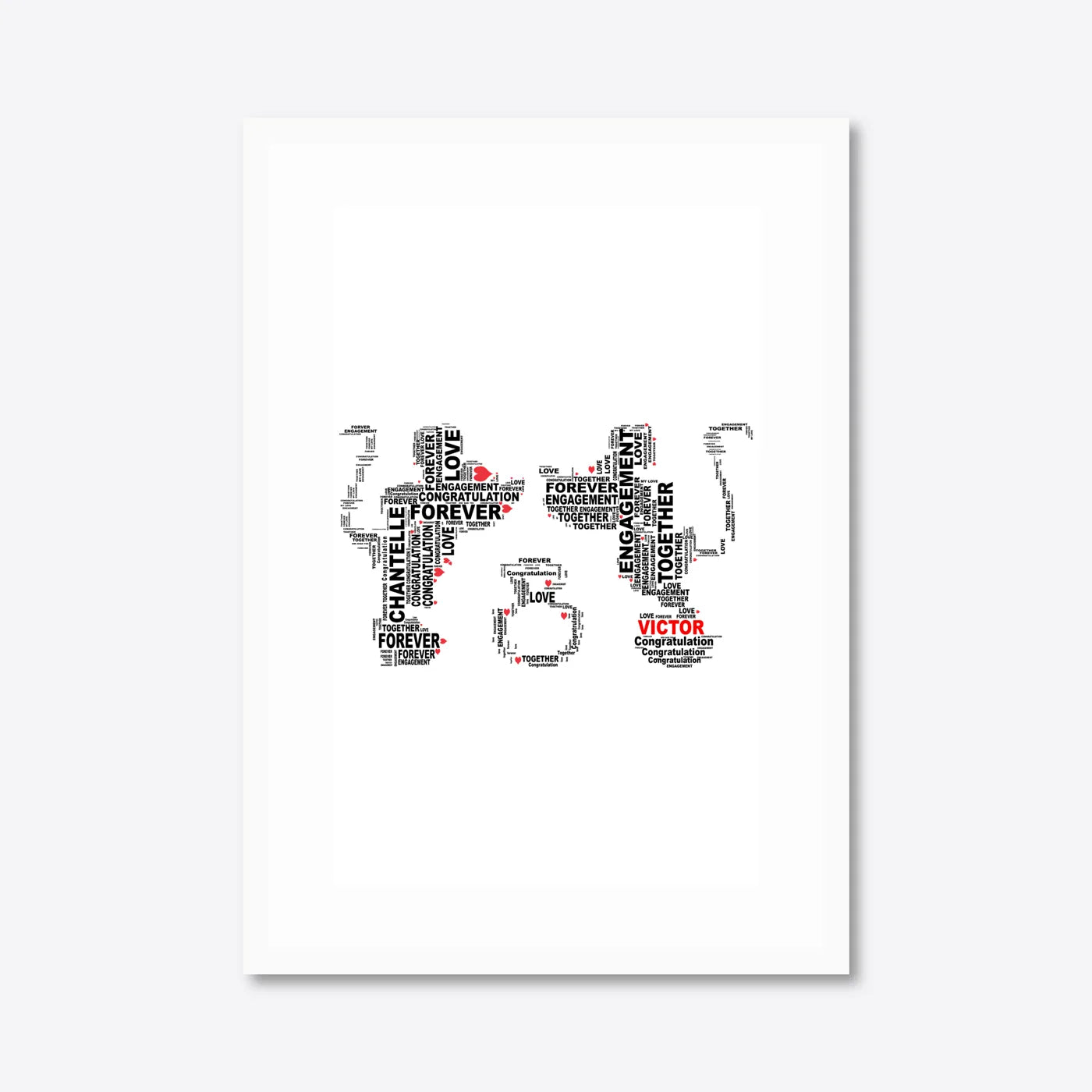 Personalised “I Do” Engagement Word Art – Couple Silhouettes – A3 – white frame