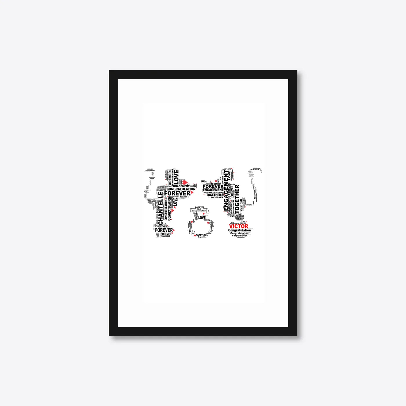 Personalised “I Do” Engagement Word Art – Couple Silhouettes – A4 – black frame