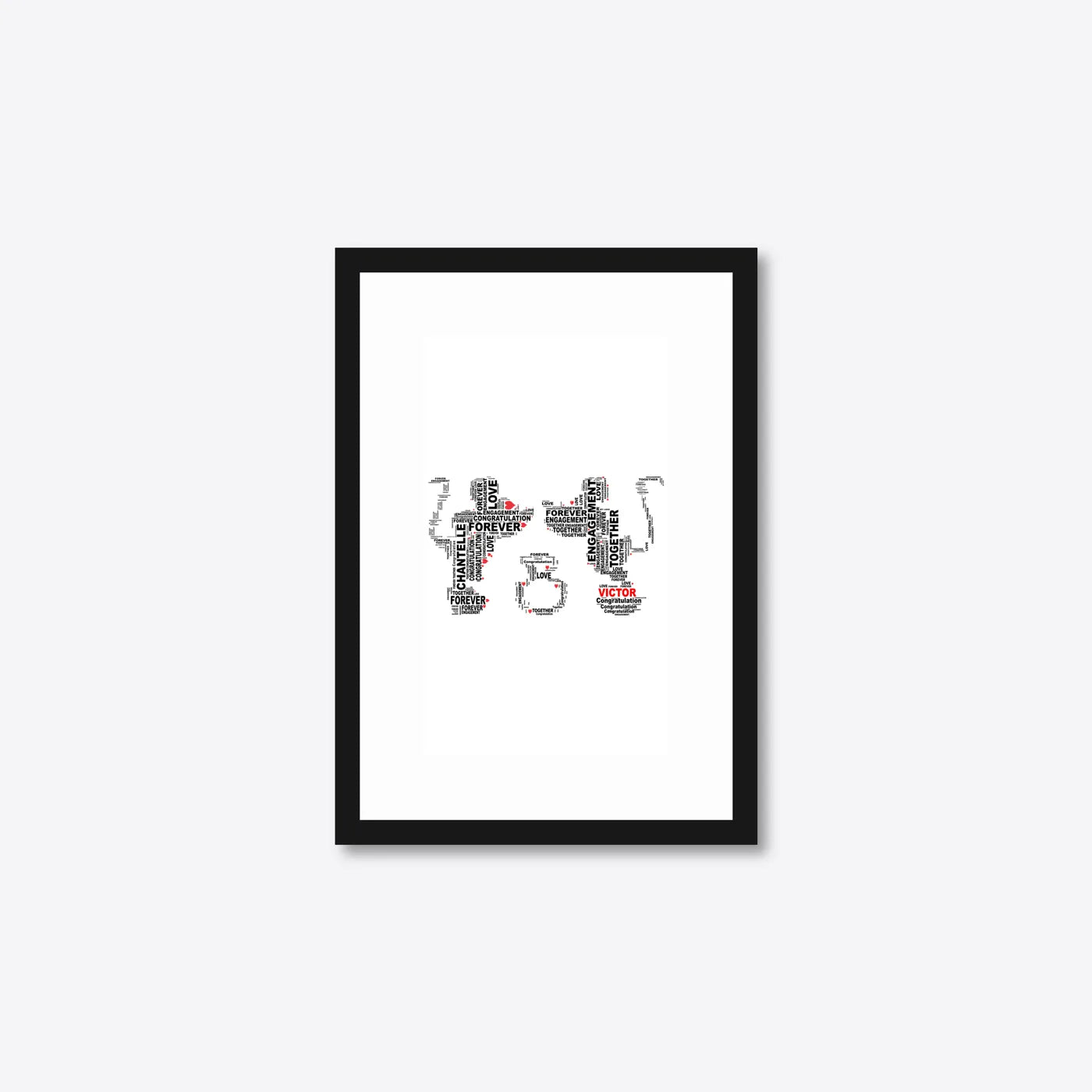 Personalised “I Do” Engagement Word Art – Couple Silhouettes – A5 – black frame