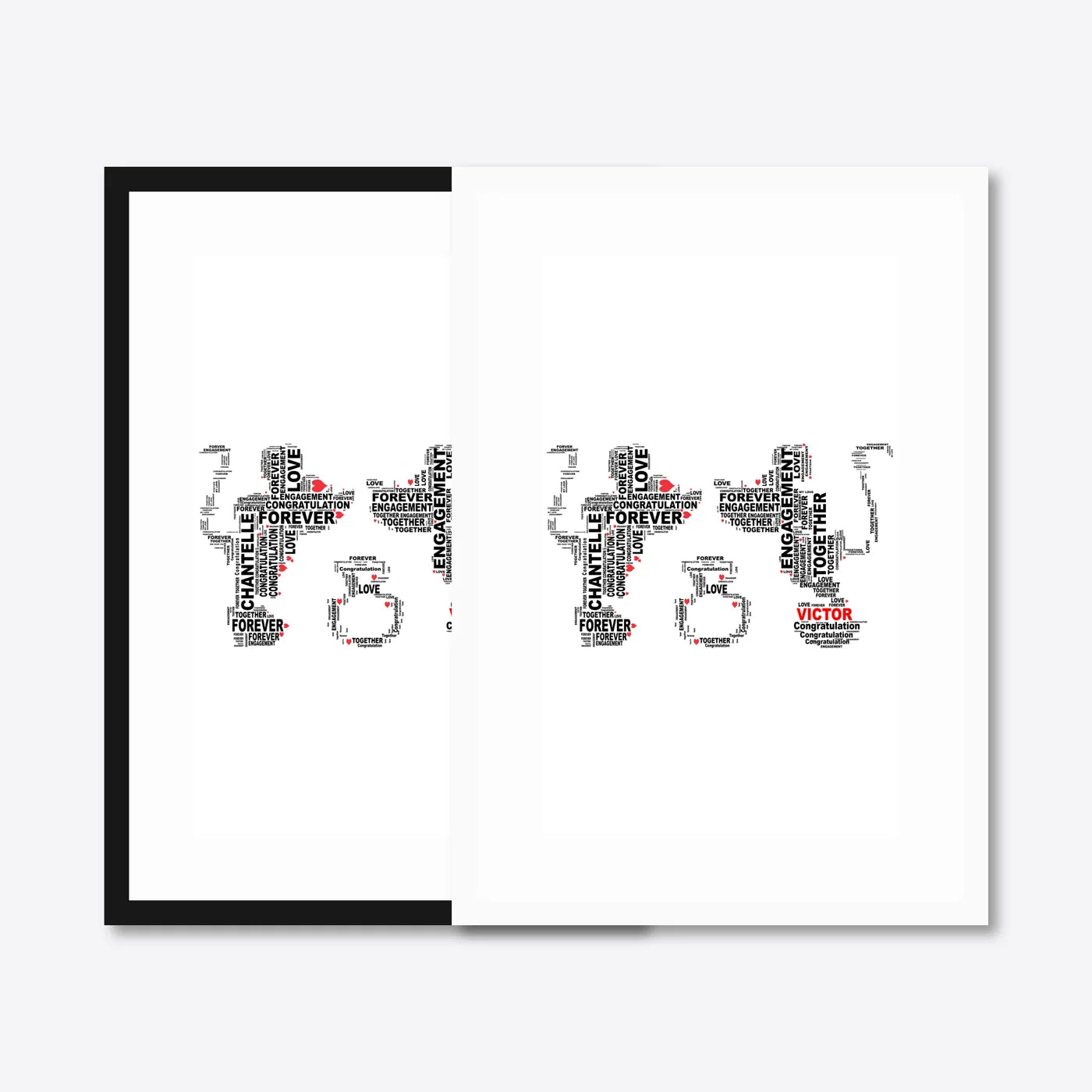 Personalised “I Do” Engagement Word Art – Couple Silhouettes – black & white frames side-by-side