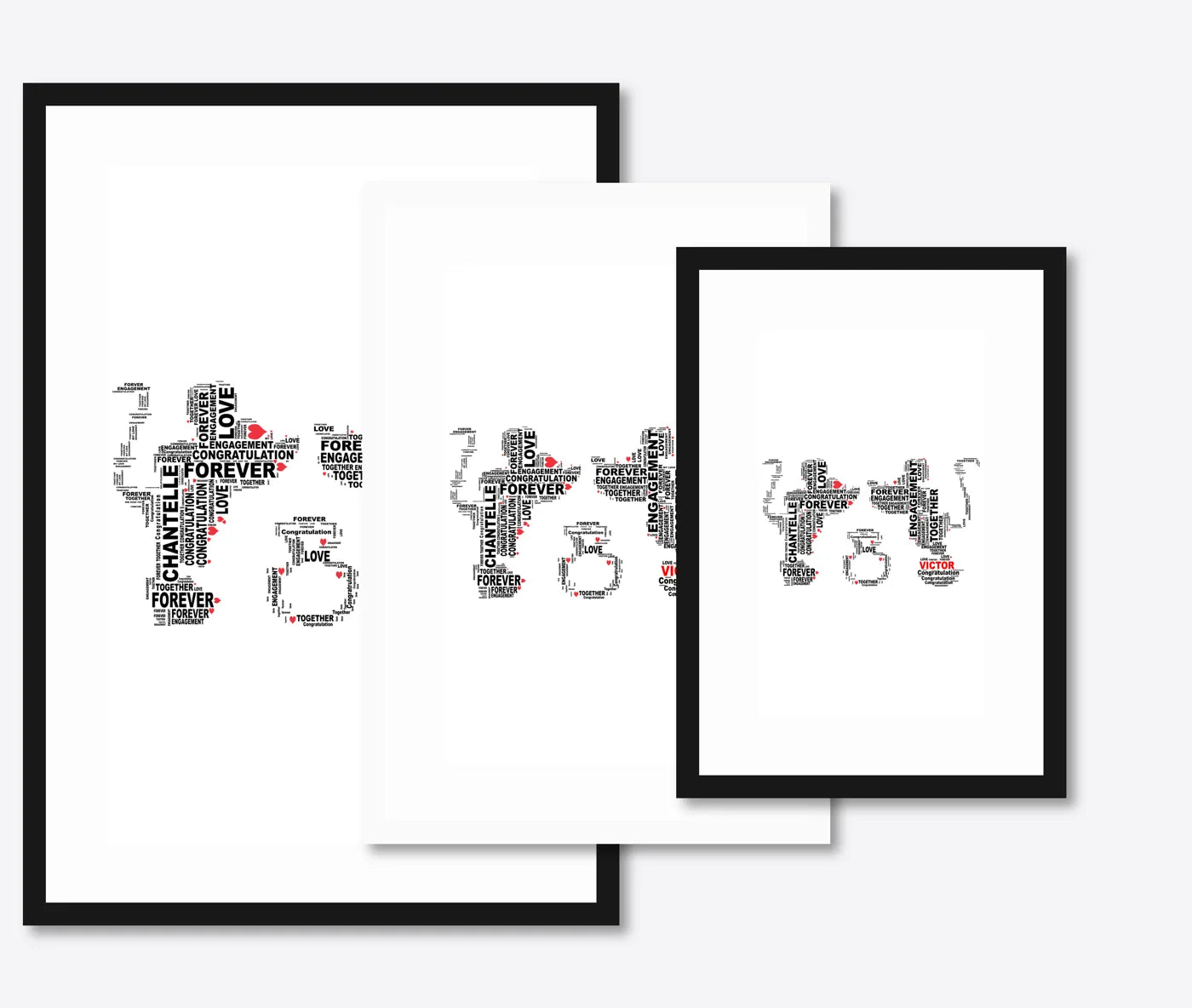 Personalised “I Do” Engagement Word Art – Couple Silhouettes – size lineup A3, A4, A5