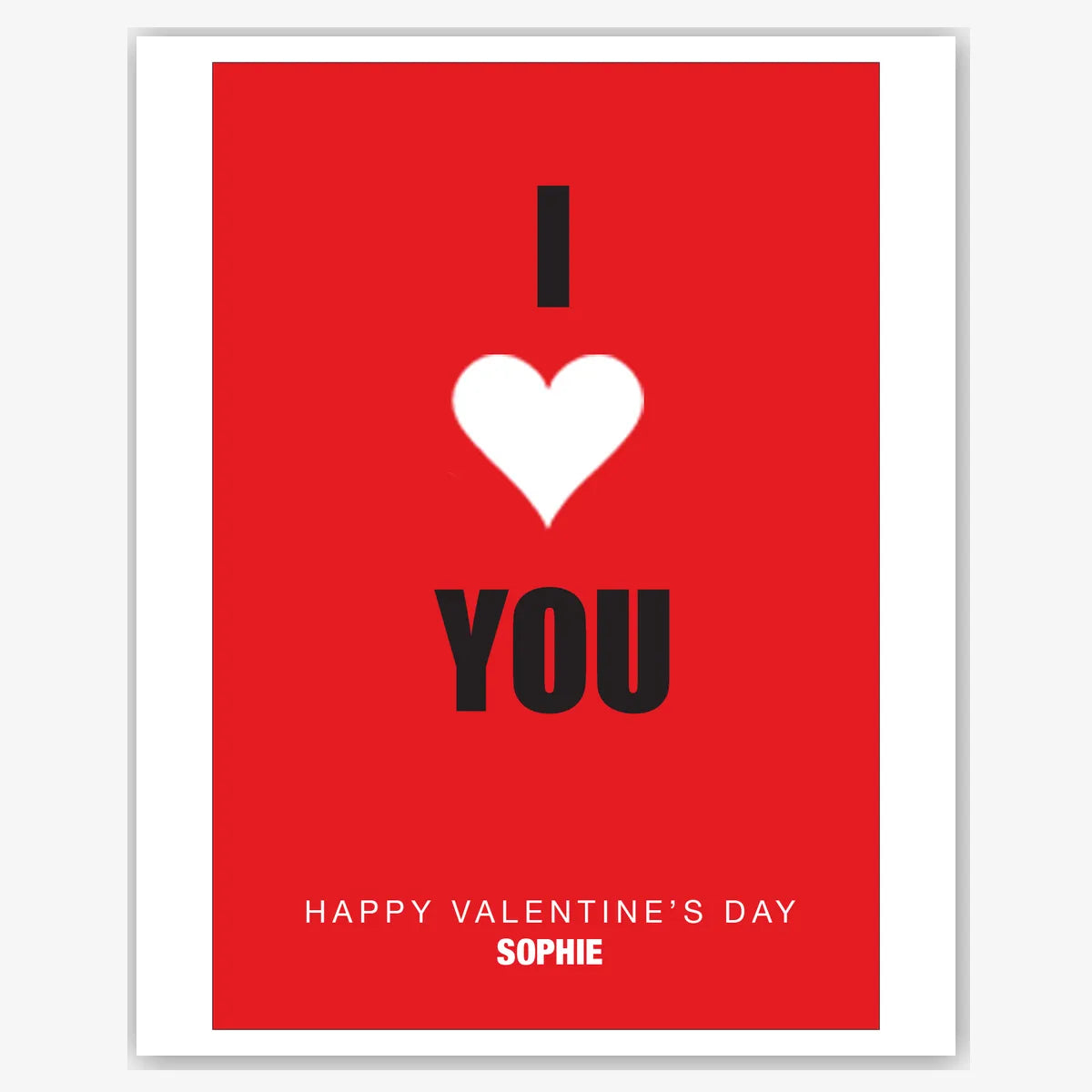 I Heart You Minimal – Personalised Red Card – personalised Valentine card, custom romantic greeting or anniversary card; make your own unique card.