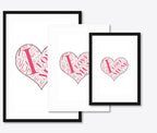 Personalised “I Love Mum” Heart Word Art – size lineup A3, A4, A5