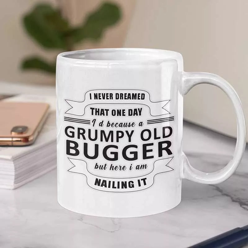 funny personalised coffee mug with grumpy old bugger quote
