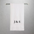 embroidered initials design on personalised couple towels
