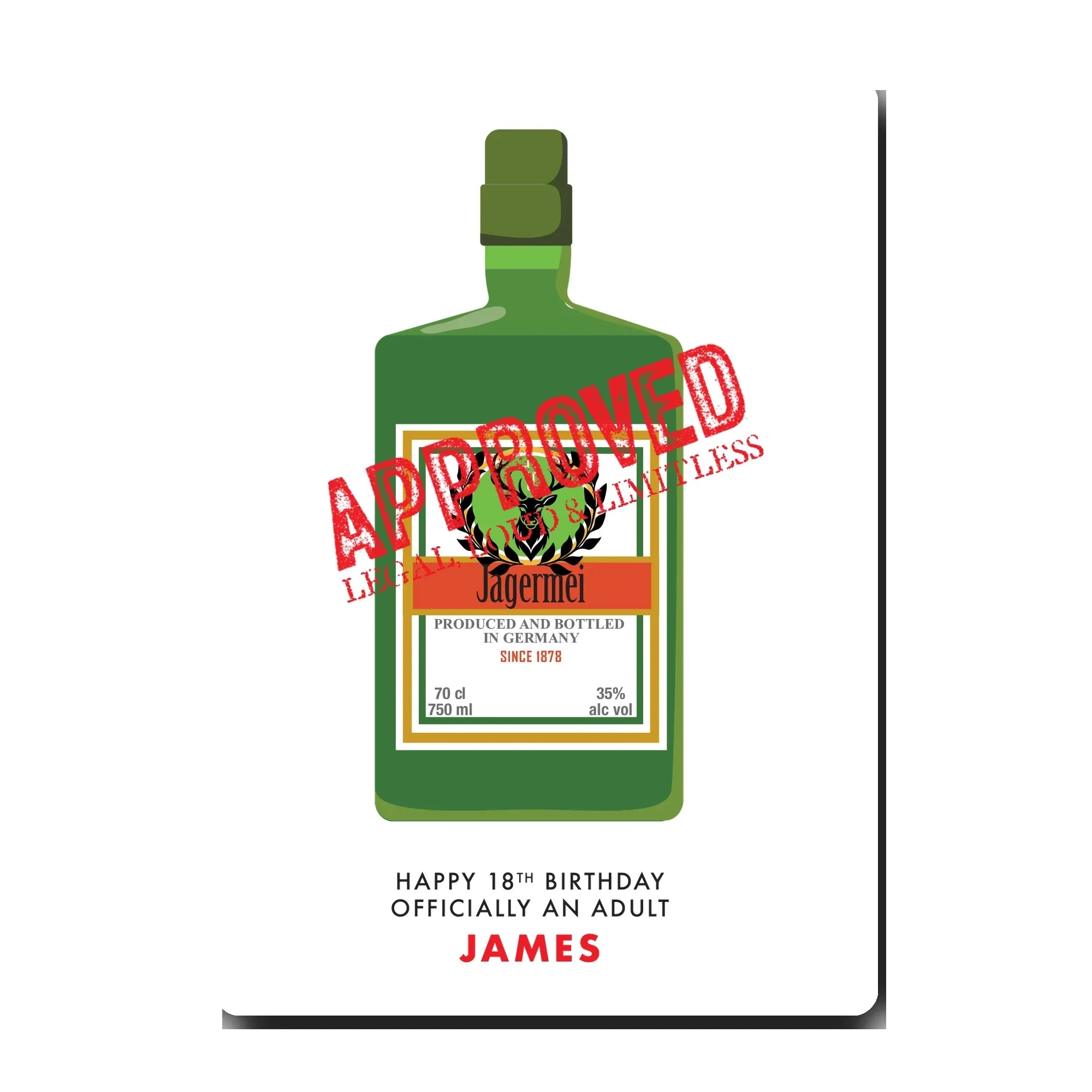 Personalised jager birthday card mockup in party theme with confetti
