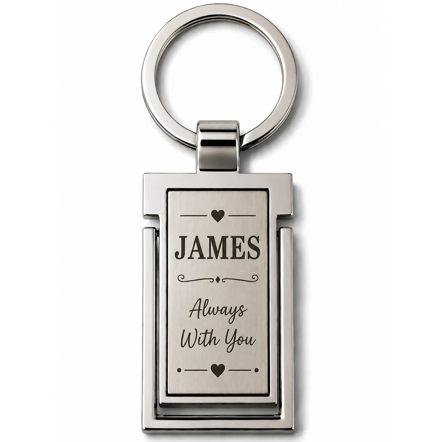 Personalised Always With You metal keyring with engraved name and hearts