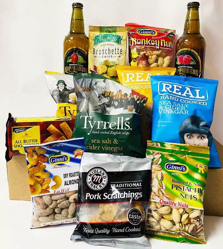 Kopparberg cider and snacks gift hamper with personalised card gift box ideal for birthdays celebrations and thank you gifts