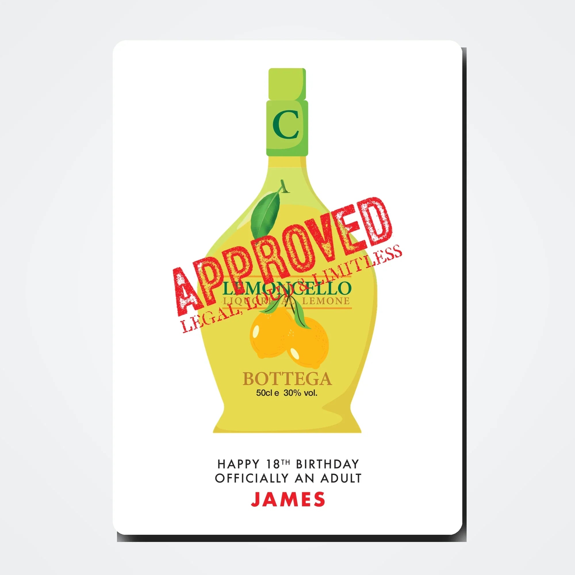 Personalised limoncello birthday card mockup with light shadow grey tone