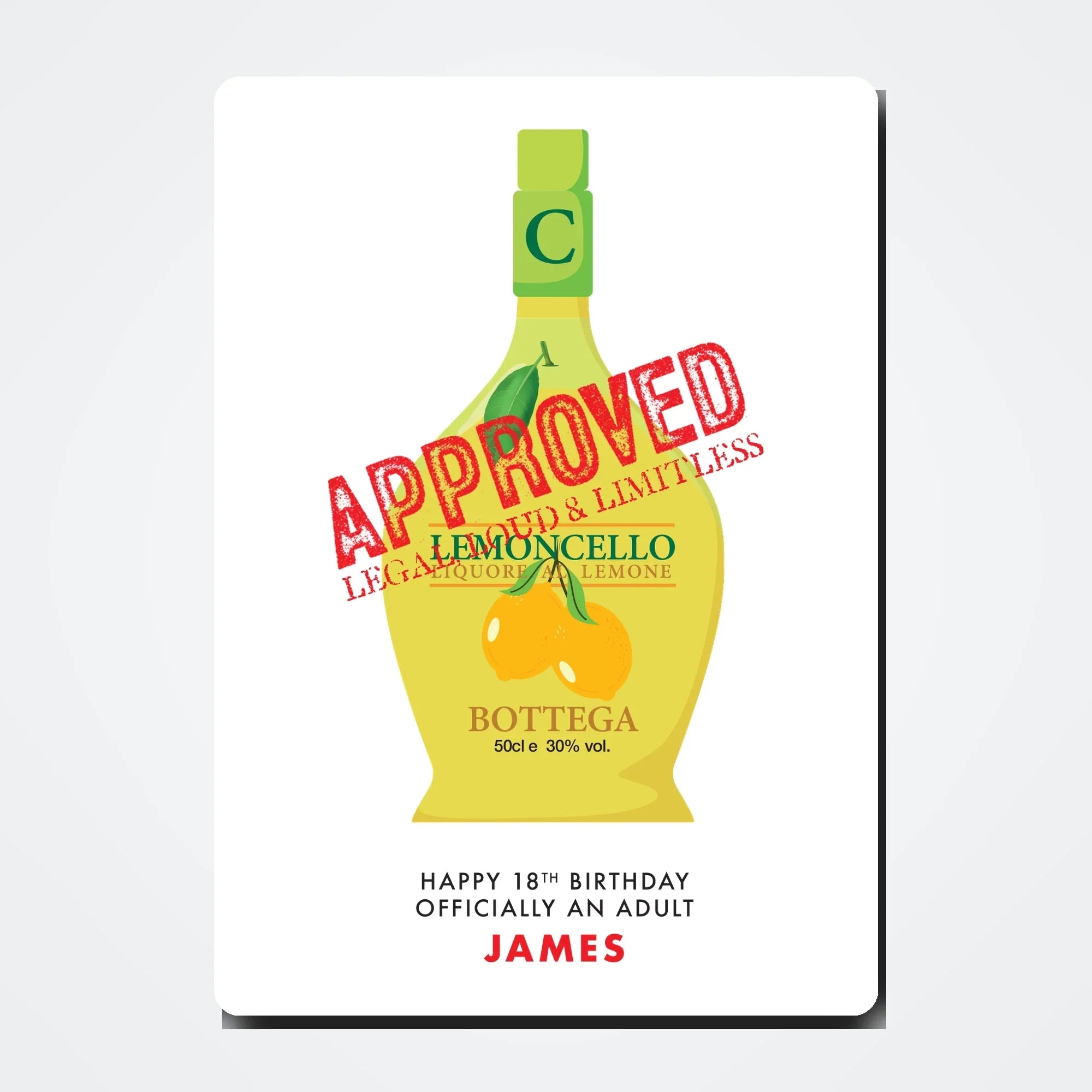 Personalised limoncello birthday card mockup with light shadow grey tone