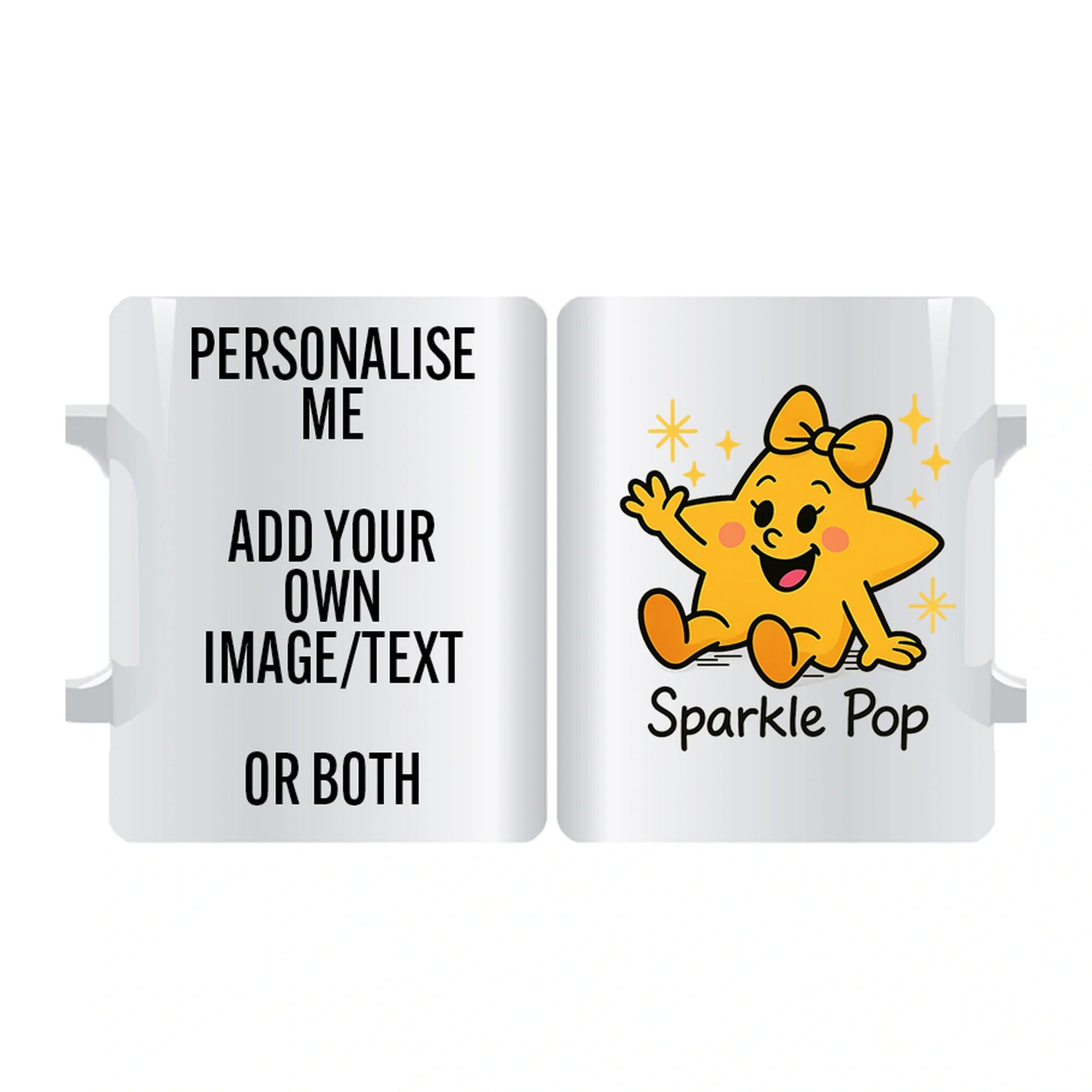 Little Miss Sparkle Pop personalised mug with smiling star character and sparkles design