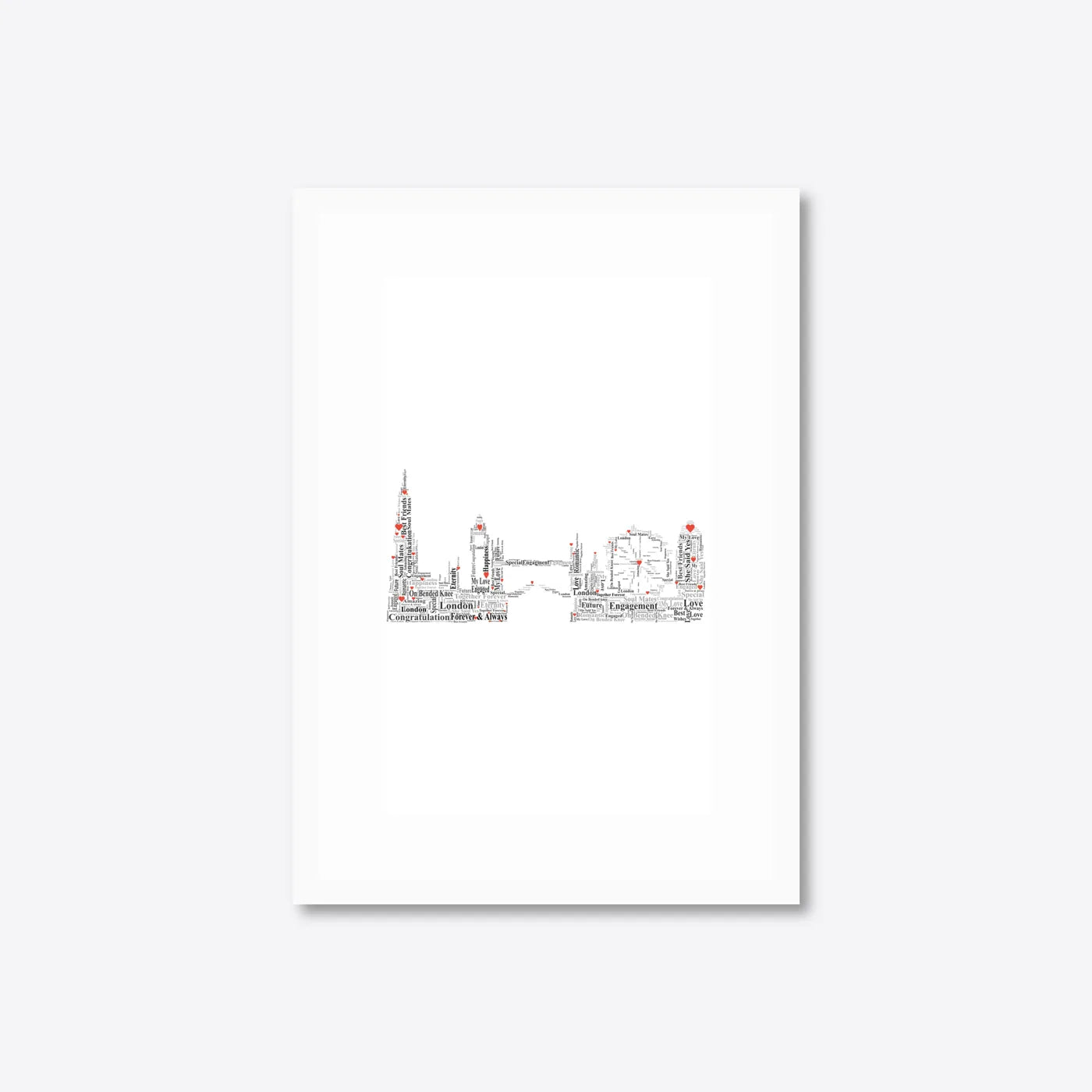 Personalised London Skyline Engagement Word Art – Names & Date – A4 – white frame