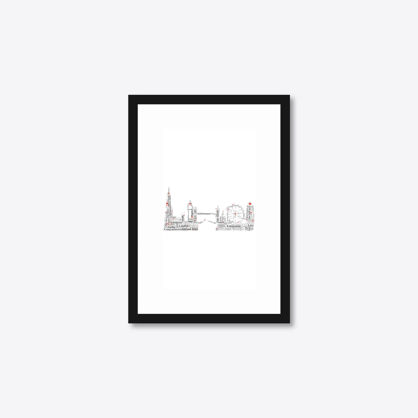 Personalised London Skyline Engagement Word Art – Names & Date – A5 – black frame
