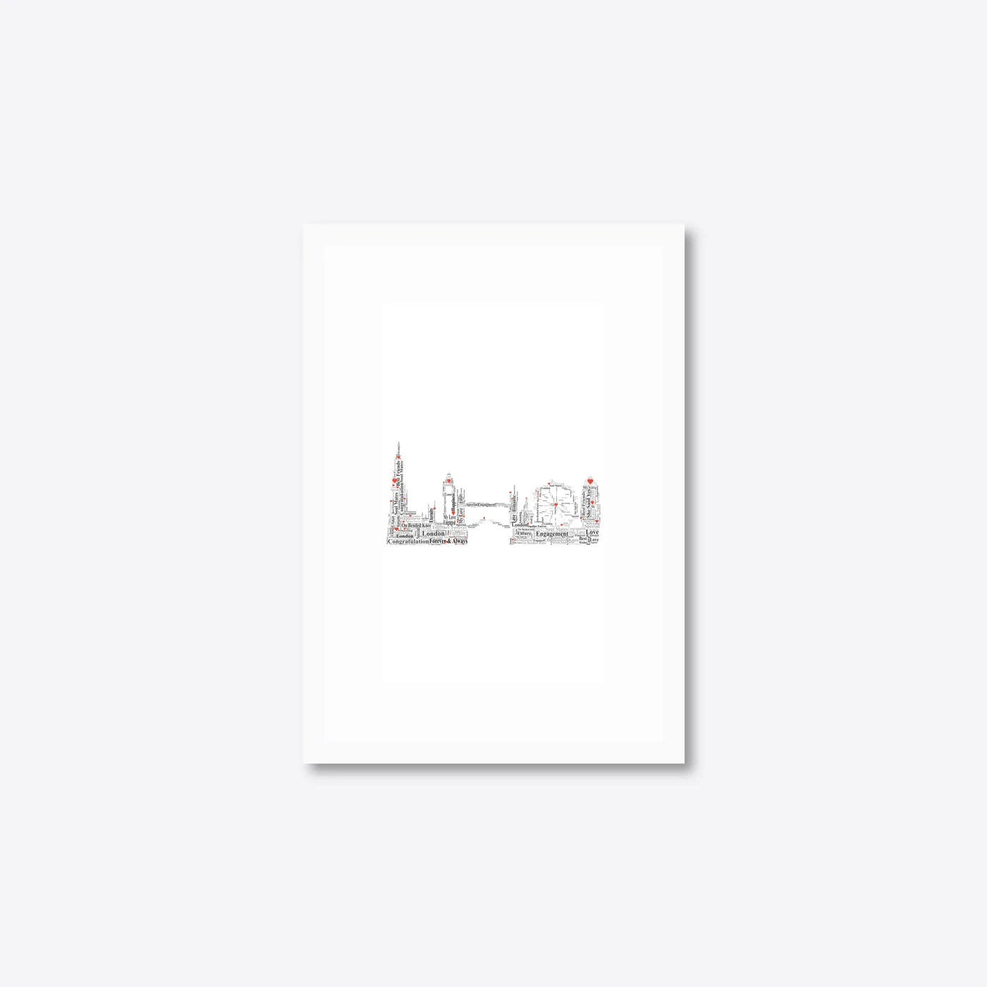Personalised London Skyline Engagement Word Art – Names & Date – A5 – white frame