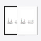 Personalised London Skyline Engagement Word Art – Names & Date – black & white frames side-by-side
