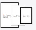 Personalised London Skyline Engagement Word Art – Names & Date – size lineup A3, A4, A5
