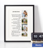 Personalised poem and photo collage wall art with custom pictures and romantic verse, ideal love story gift for couples.