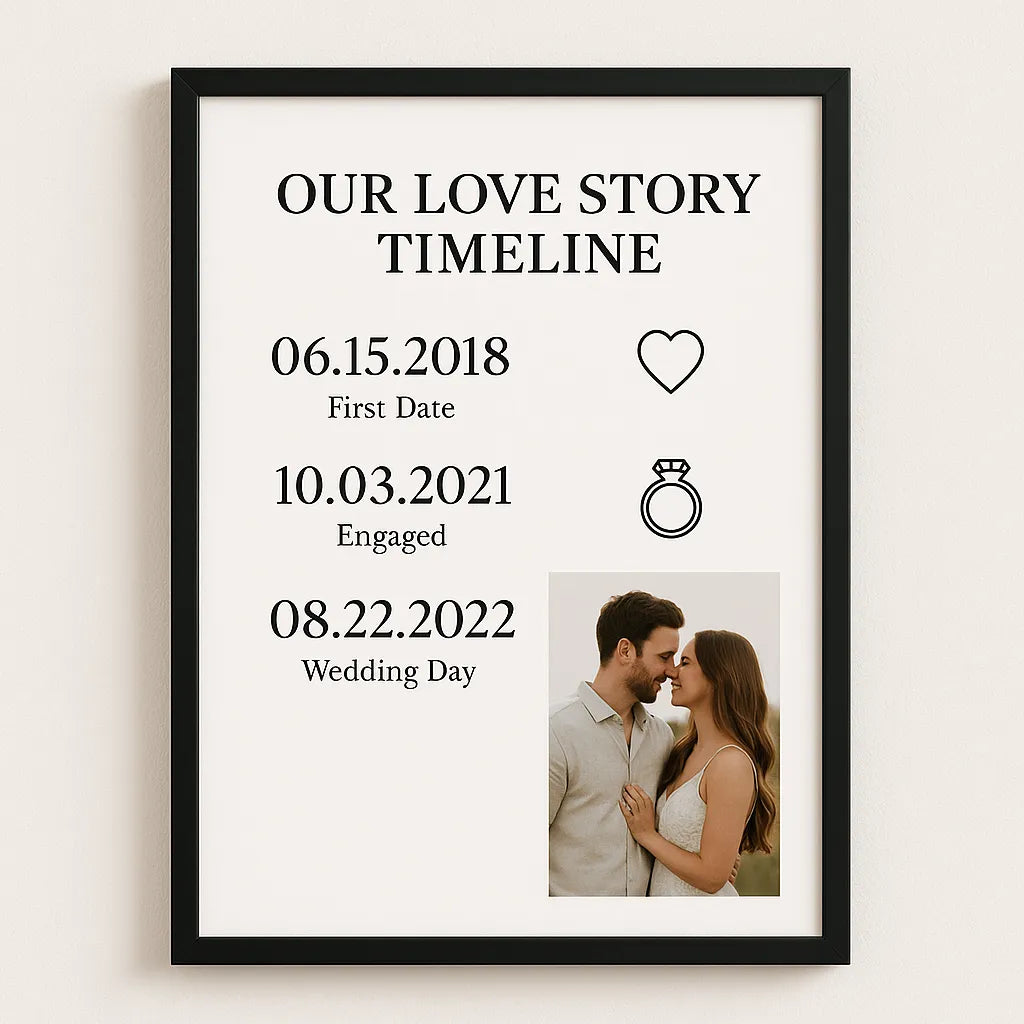 modern minimal personalised couple timeline wall art
