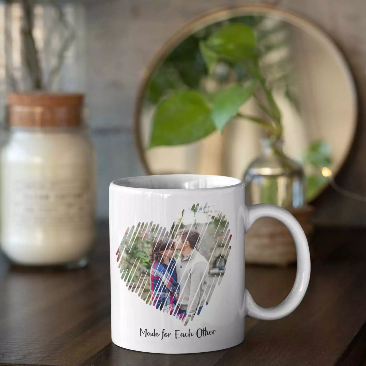 Personalised made for each other mug with custom name and romantic message for Valentine’s Day