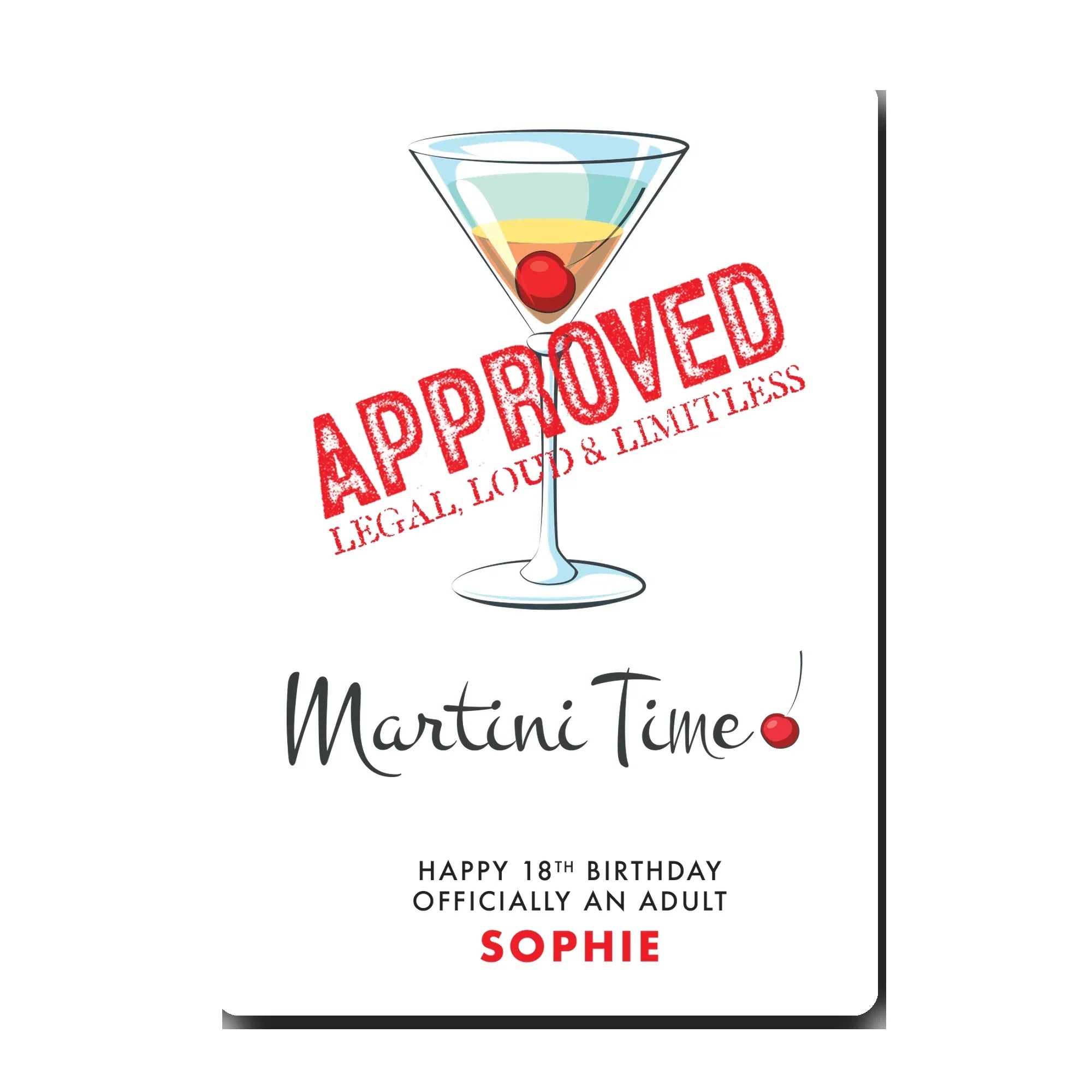 Personalised martini birthday card mockup in party theme with confetti