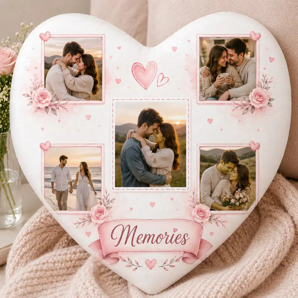 personalised photo collage heart cushion memories gift for couples