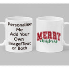 Festive personalised Merry Christmas mug with bold varsity lettering and script design