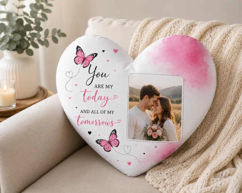 personalised photo heart cushion romantic gift for couples with custom message