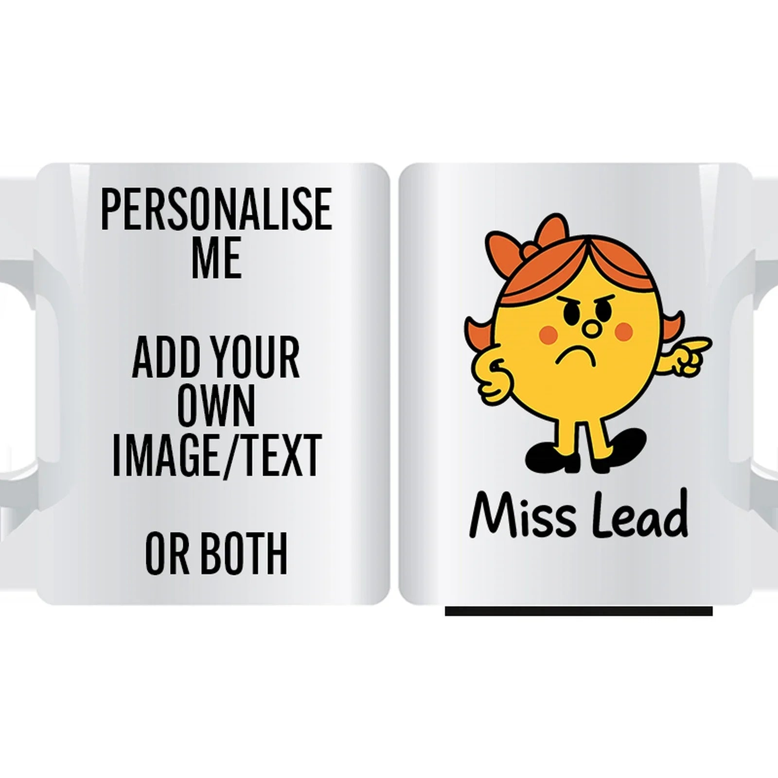 Miss Lead personalised mug – custom coffee gift with bold funny character design, ideal personalised present for strong-willed personalities