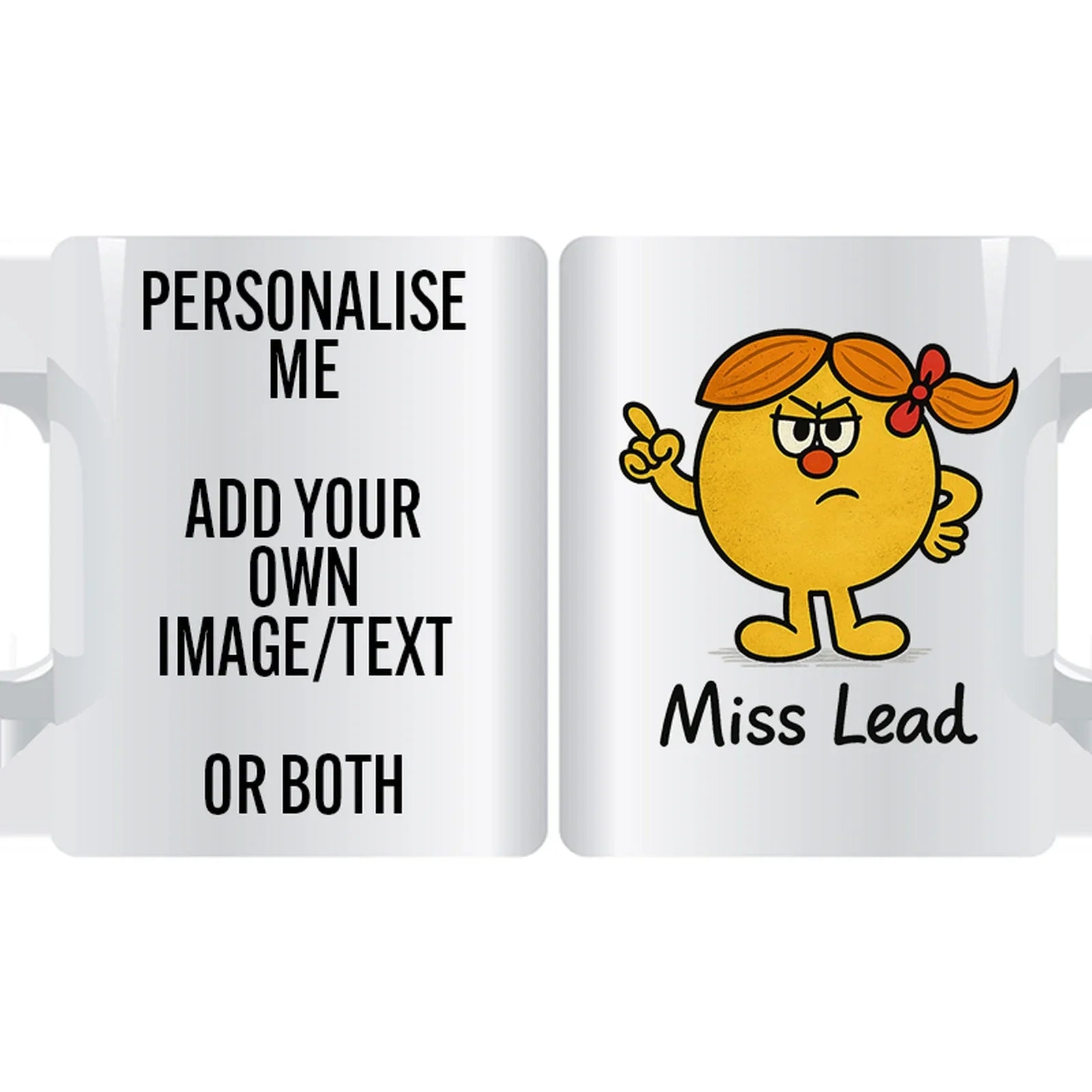 Personalised Miss Lead mug featuring bold confident character design