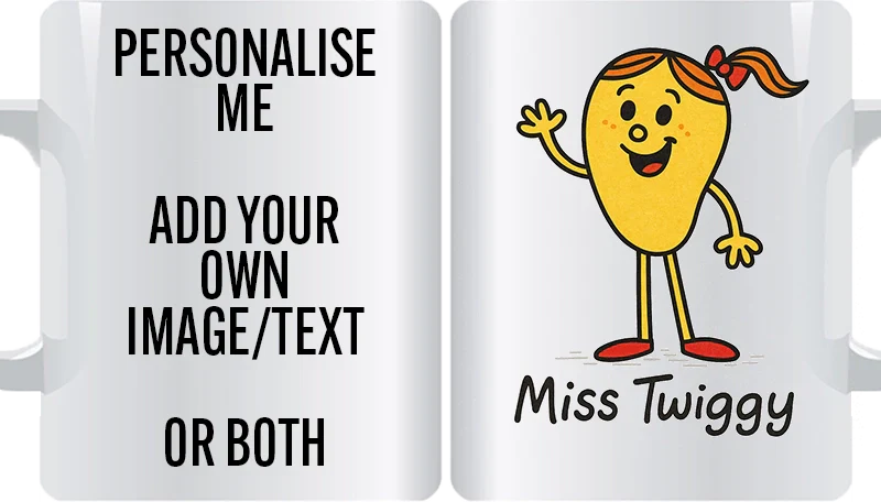 Miss Twiggy Personalised Mug – Waving Pose | Funny Character Gift – personalised funny character gift mug