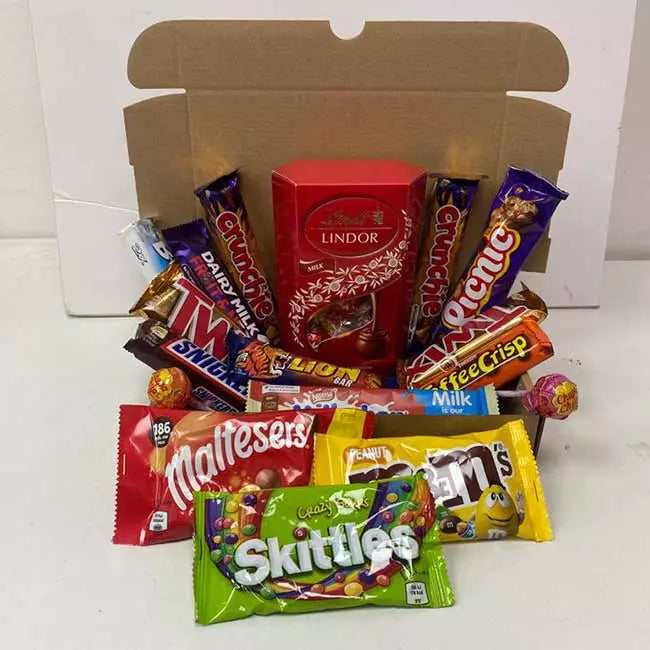 Mixed chocolate and sweets gift box filled with branded treats