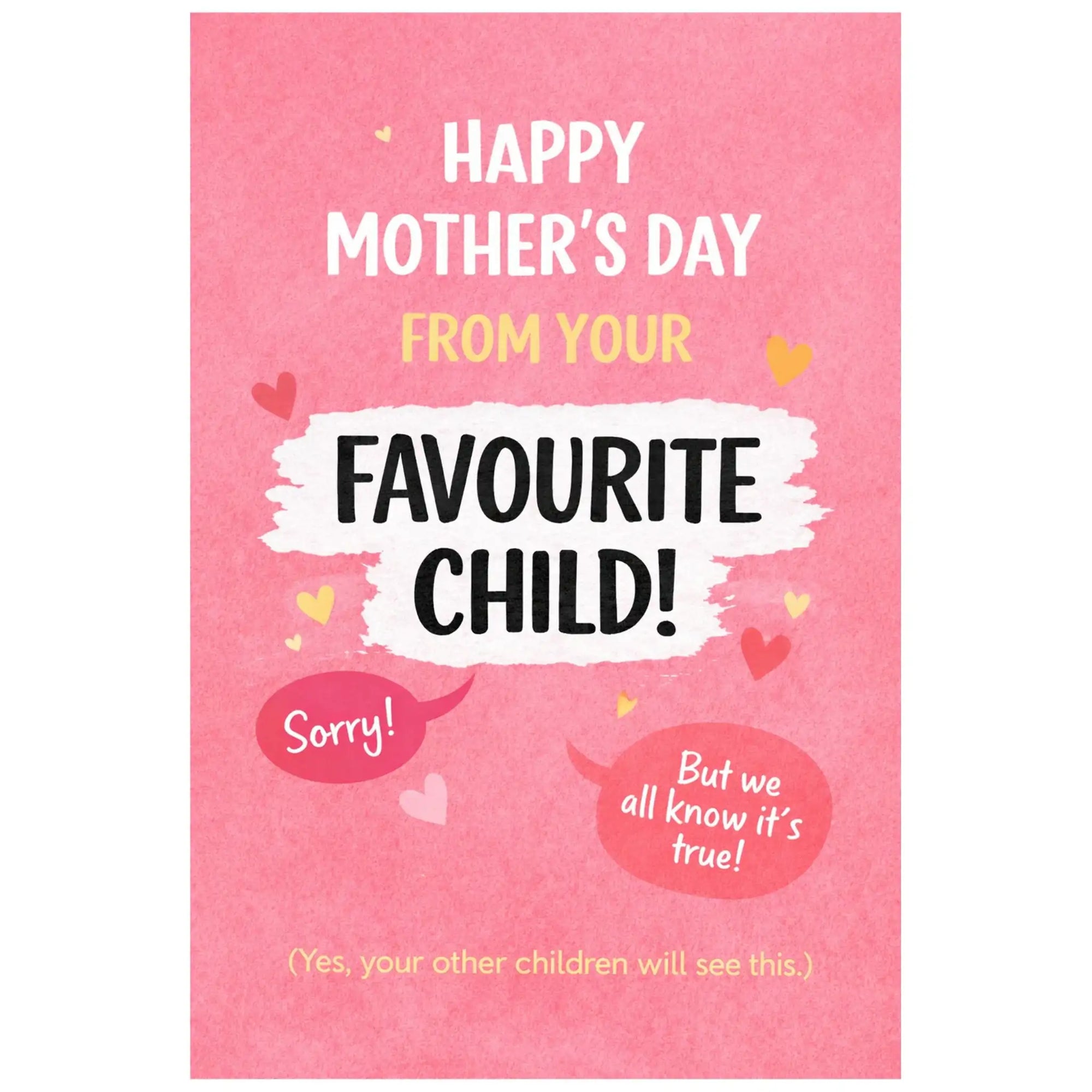 Funny personalised Mother’s Day card saying happy Mother’s Day from your favourite child, humorous custom Mother’s Day card for mum