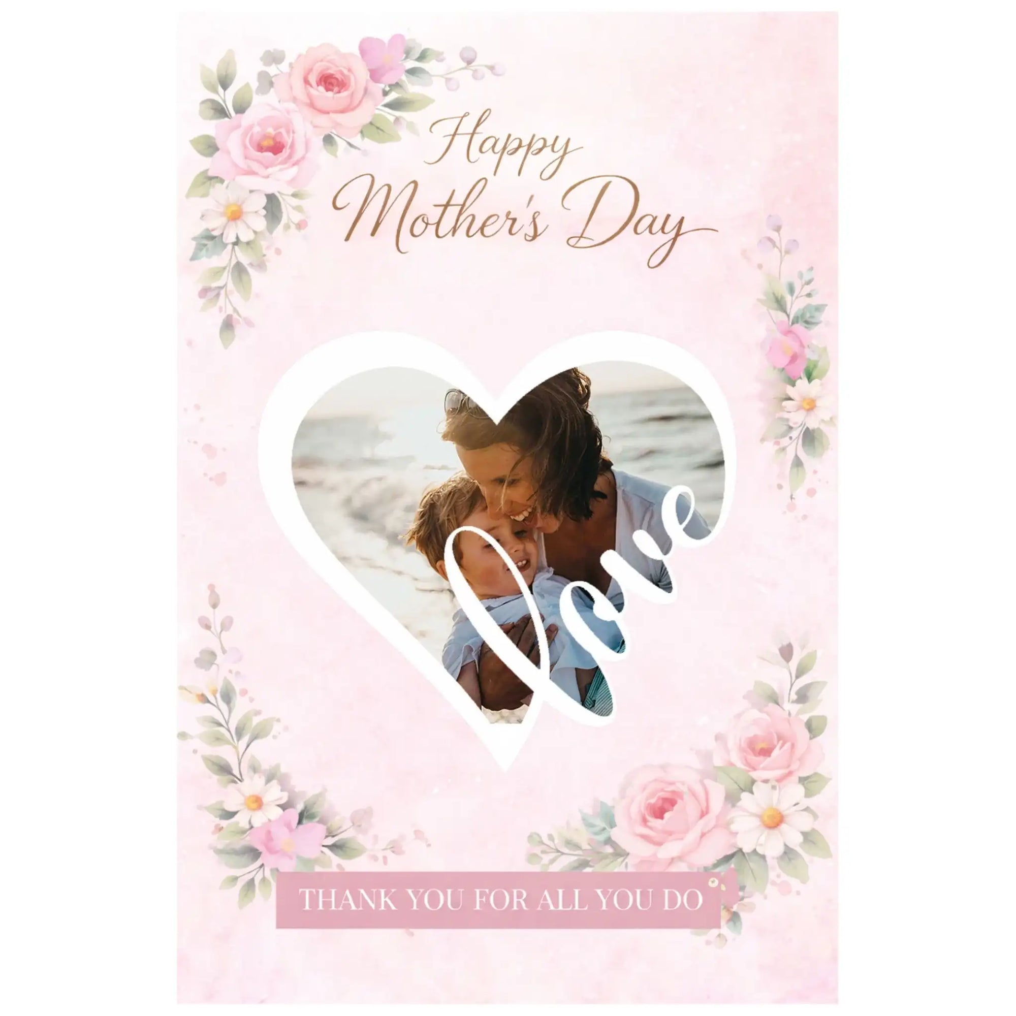 Personalised Mother’s Day heart photo card, custom Mother’s Day card for mum with photo and thank you message