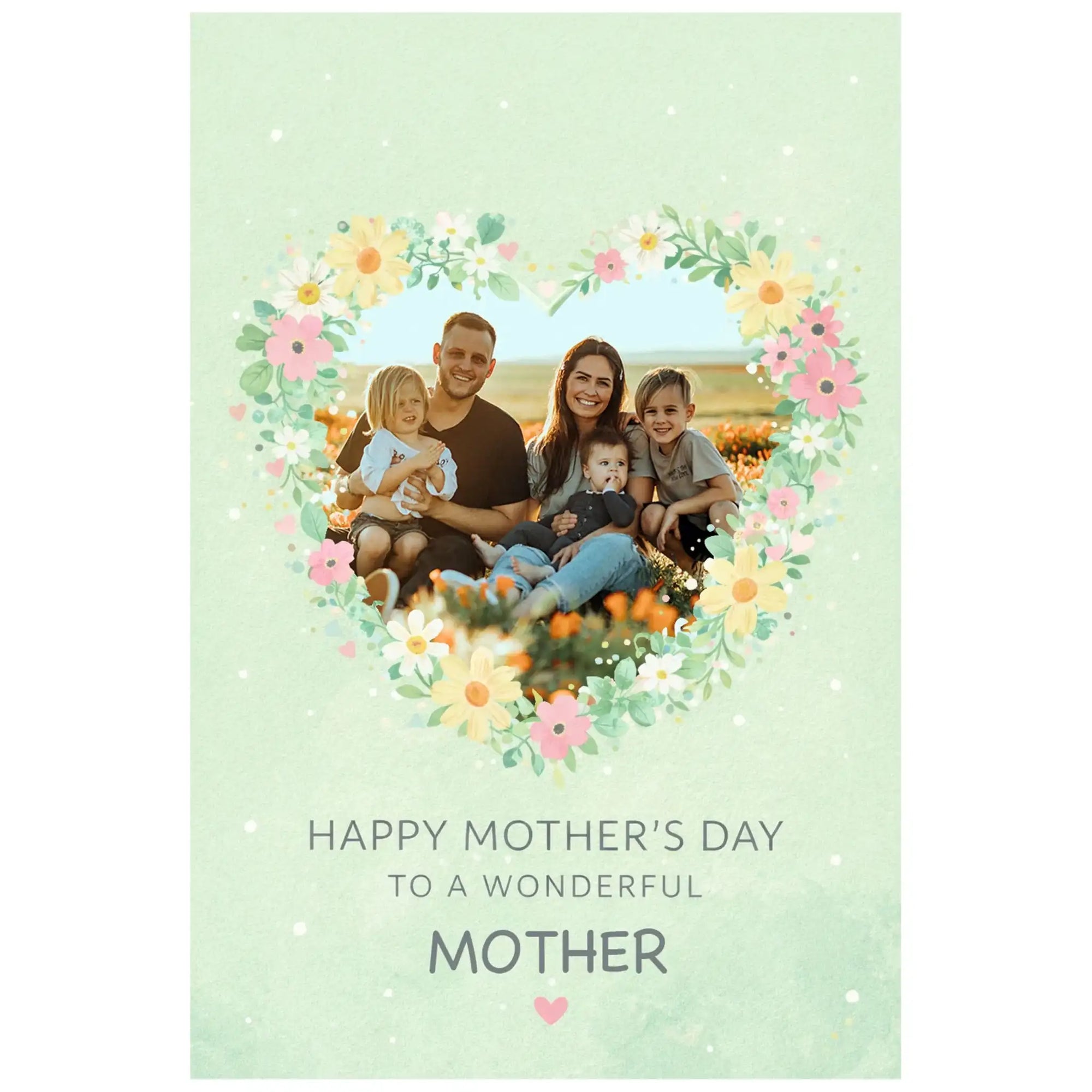 Personalised Mother’s Day floral heart card for mum, custom photo Mother’s Day card celebrating a wonderful mother
