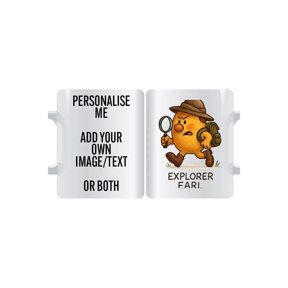Mr Explorer Earl personalised mug with magnifying glass adventure design