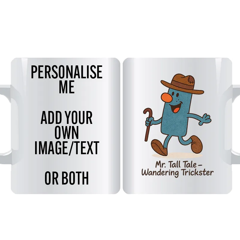 "Mr Tall Tale personalised mug – Wandering Trickster funny custom coffee cup gift"