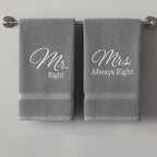 personalised embroidered mr and mrs right couple towels
