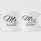 Personalised Mr Right & Mrs Always Right couple mug set with custom names