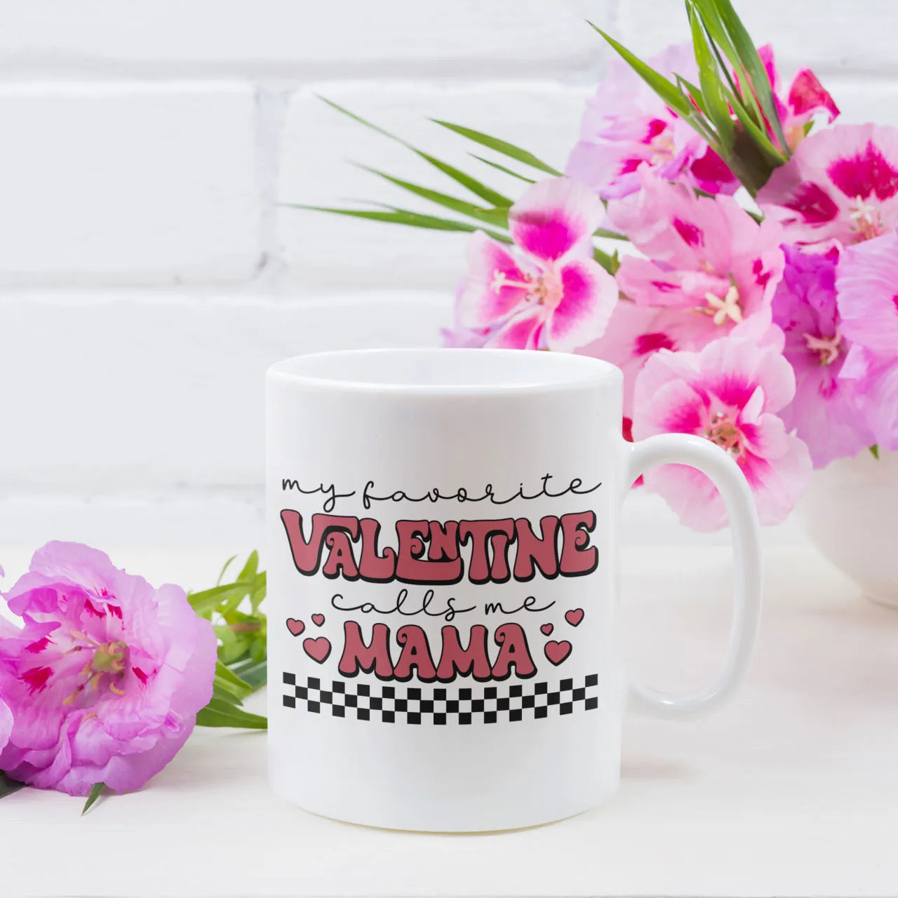 Heartfelt ceramic mug with "My Fav Valentine Calls Me Mama" design, a perfect Valentine's or Mother's Day gift for mums, high-quality gloss finish UK.