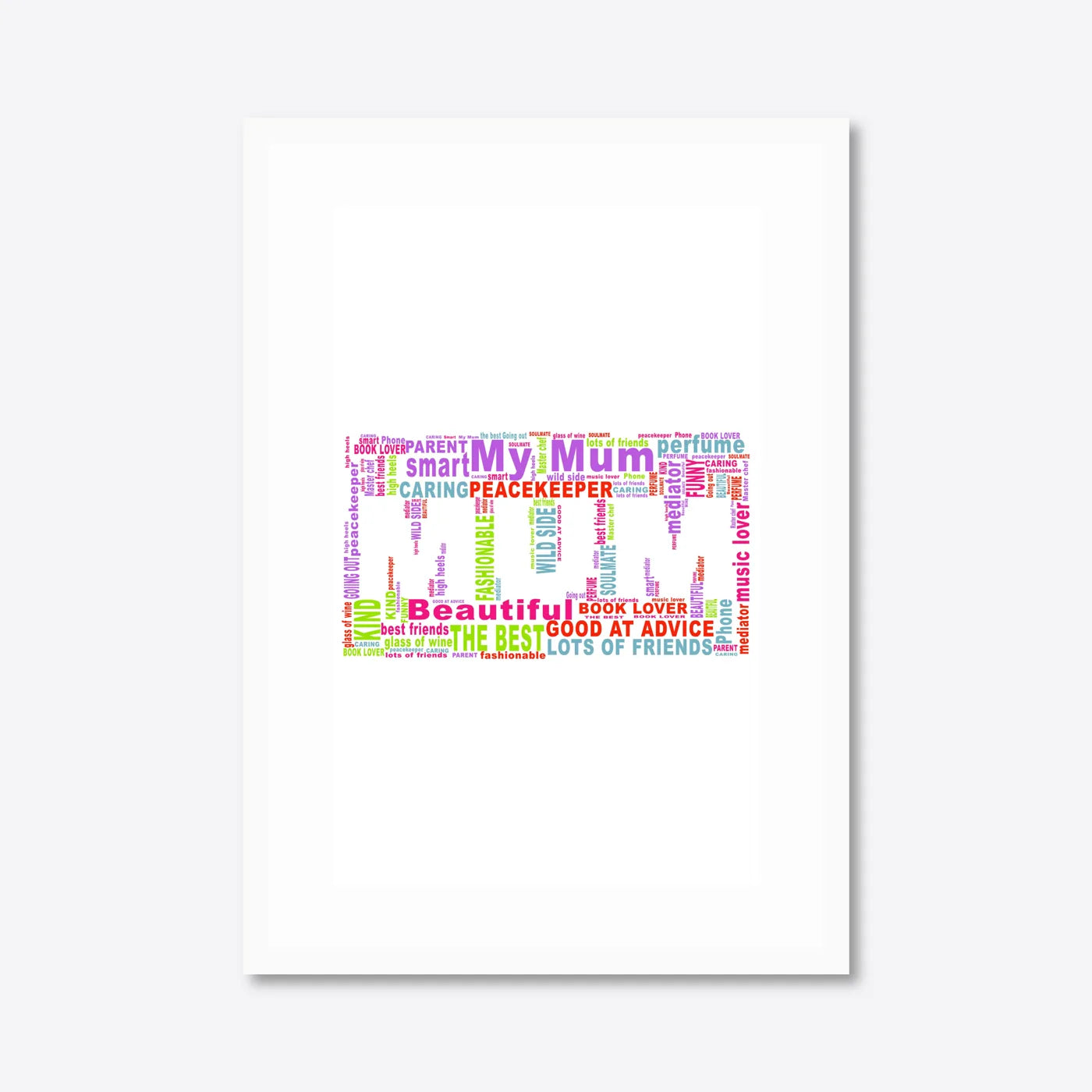 Personalised “My Mum” Word Cloud Print – A3 – white frame
