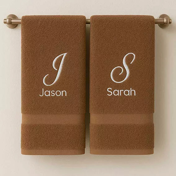 personalised embroidered couple towels with custom name and initial
