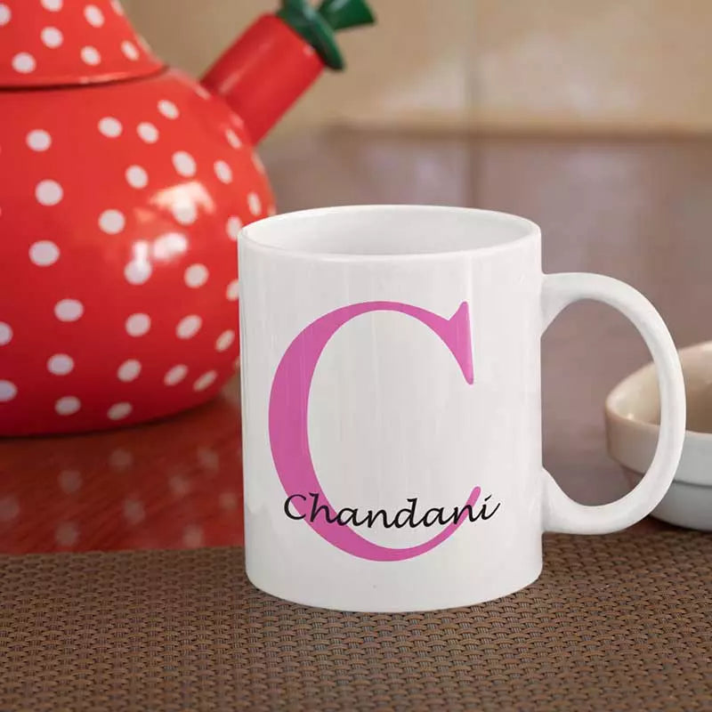 White personalised mug with initial and name for her gift